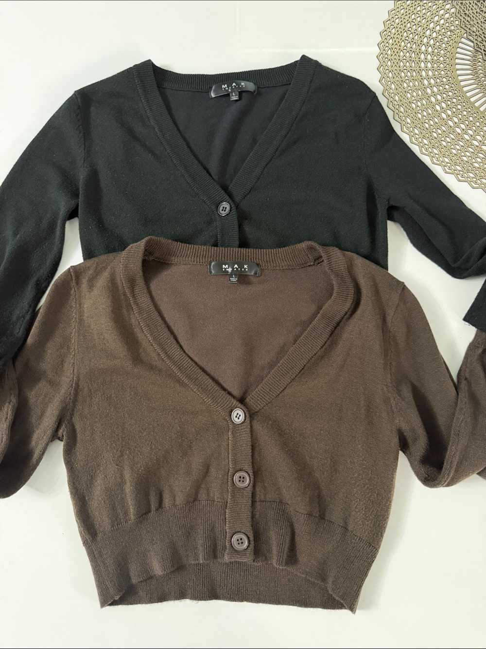 Bundle 2 cardigans. Brown & Black MAK Cropped Cardigan. Sz L. Capsule wardrobe